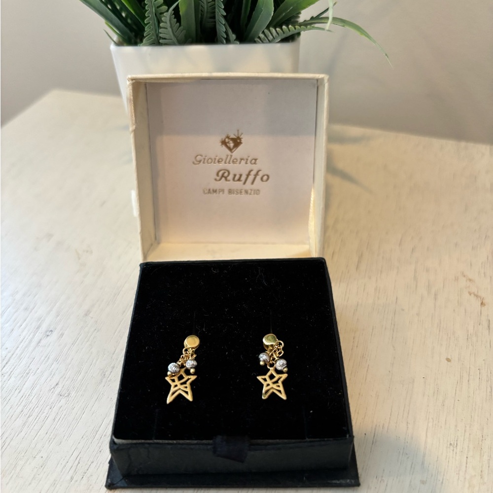 14K Gold Gioielleria Ruffo Star Drop Earrings | Italian Gold Dangle Celestial - Picture 7 of 8